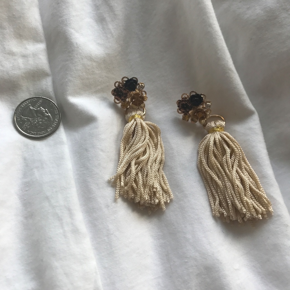 NWOT - Gold Tassel Earrings with Flowers - Picture 3 of 4